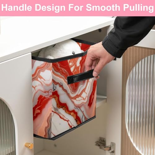 Boîte de rangement pliable texture marbre rouge pour étagères maison - 6