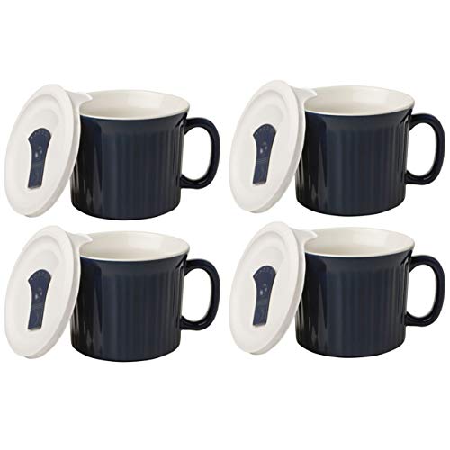 Corningware 20 Ounce Navy Blue Meal Mug With Vented Lid – 4 Pack #TOP17