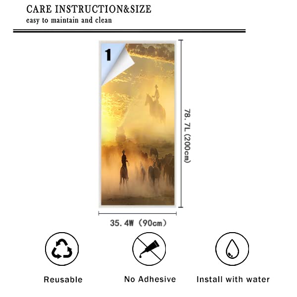 Desert Cowboy American Decorative Window Film Wild Western Sunset Running Horsesdining Room Window Film,Dorm Room Glass Film 35.4Wx78.7L-Inch X1Pcs