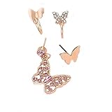 Butterfly Ear Cuff Earrings Set Rhinestone Butterfly Dangle Earrings Studs and CZ Earcuffed Earrings