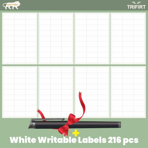 Image of Trifirt 216 Pcs Pearl White Writable Labels with Black Marker | Self Adhesive Removable Stickers | Jar & Bottle Labels for Mason Jars, Glass Bottles, Kitchen Containers | Rectangle