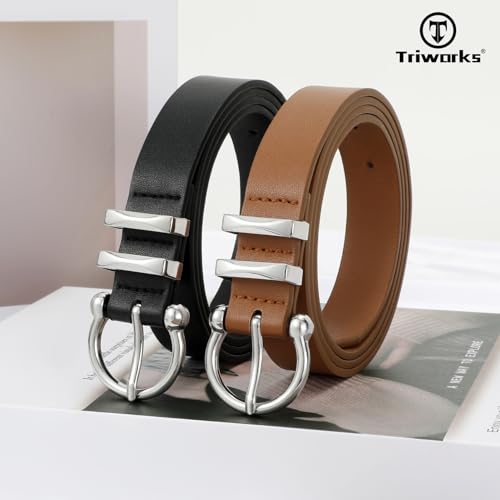 2 Pack Women Leather Belt for Jeans Pants Fashion Ladies PU Leather Dress belt4