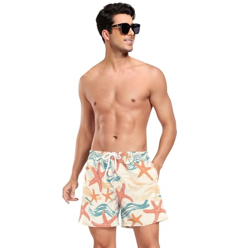 Men's Swim Trunks Red Starfish Pattern Quick Dry Swimwear Beach Shorts with Pockets3