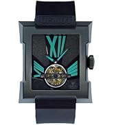 LONGIO Aamara Tourbillon Watch, Titanium DLC Case, Black Dial with Green Turquoise Roman Numerals...