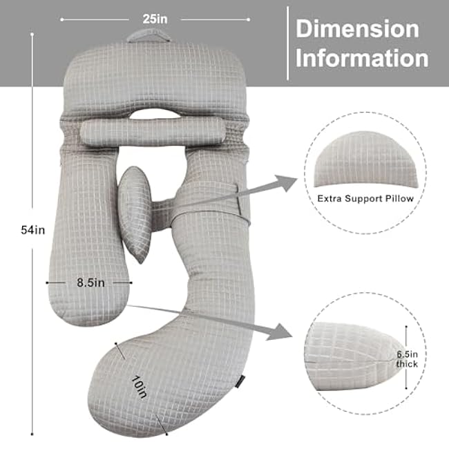 Cooling Pregnancy Pillow, U-Shaped Body Support Maternity Pillow, Memory Foam Filling, Washable & Removable Ice Silk Cover(Cool-Grey, 54 Inch)