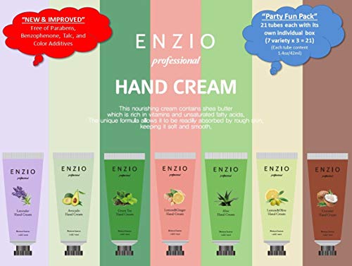Enzio Professional Grade Shea Butter Based Hand Cream Lotion Gift Set Party Pack (7 Variety x 3 = 21 Tubes Total) (Free of Parabens, Benzophenone, Talc, and Color Additives)