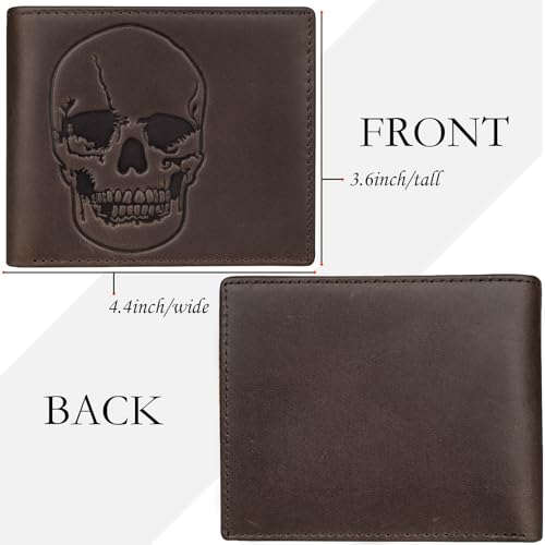 Image of DK86 Mens Wallet USA Flag Bifold Wallet for Men RFID Blocking Extra Capacity Multiple Card Slots with 2 ID Windows (vintage coffee with skull)