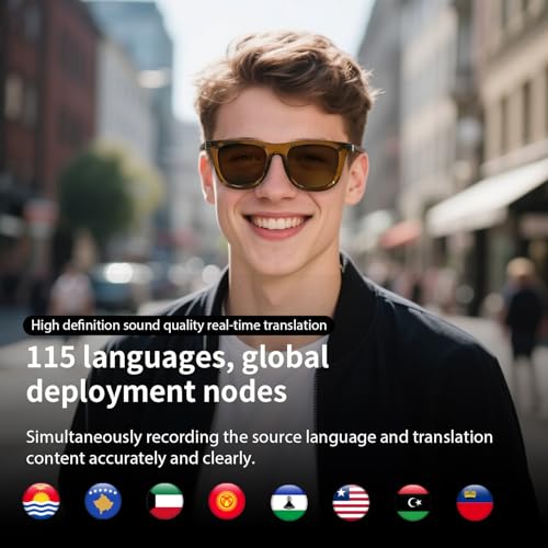 Image of AI Smart Glasses with Wear Detection Auto On /Off Outdoor Mode | Real-Time Translation Glasses in 165+ Languages, UV400 Polarized Bluetooth Smart Sunglasses for Traveling Relaxing, Unisex.