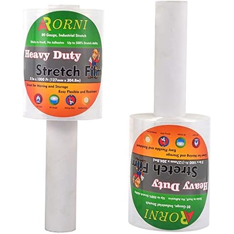 Stretch Film Wrap Roll 5" 1000 Ft 80 Gauge Shrink Wrap Industrial Strength Heavy Duty Thick Clear Cling Durable Self-Adhering Plastic Wrap with Handle for Pallet Wrap Packing Moving Supplies Warehouse Cover
