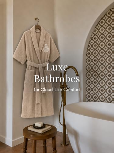 Image of RANGOLI Royal Bamboo Premium Bathrobe For Women | Ultra Soft Bamboo Yarn Lightweight Bathing Robes | 460 GSM Highly Absorbent & Quick Drying Luxurious Bath Gown | Knee Length Bath Robe - Beige