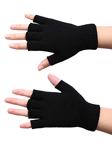 Image of SATINIOR 4 Pairs Winter Half Finger Gloves Knitted Fingerless Mittens Warm Stretchy Gloves for Men and Women