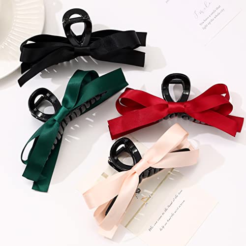 Mhdgg Big Bow Hair Claw Clips For Women,4Pcs Bow Hair Barrette Nonslip Claw Clip For Thin Thick Curly Hair,Bow Hair Dress Up Accessories For Birthday Party Show Christmas Thanksgiving(Black Pink Green Red) #TOP2