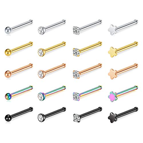 AVYRING 20G Nose Ring Hoop Surgical Steel Nose Studs Screw L-Shaped Nostril Hoops Piercing Jewelry Set for Women Men Girls Nose Rings