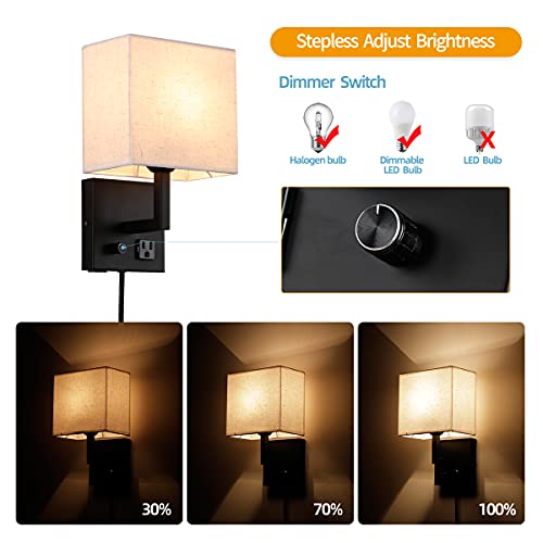 Plug in Wall Sconce, Bedside Wall lamp with Plug and dimmable Switch, with USB Charging Port and Socket, Suitable for Hotel, Corridor, Living Room and Bedroom Wall Light (Black) by PFQCGU - Used condition - Image 3