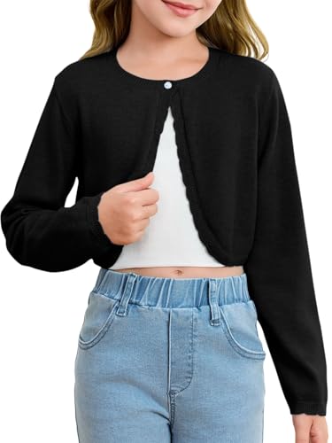 Girls Long Sleeve Bolero Cardigan Sweater Kids Cute Button Knit Shrug Cropped Sweaters Tops
