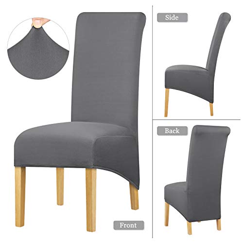Leorate High Back Chair Covers Stretch Spandex Fabric Chair Slipcover Seat Cover for Home Dining Room Kitchen Hotel Dark Grey 2 pieces - Image 3
