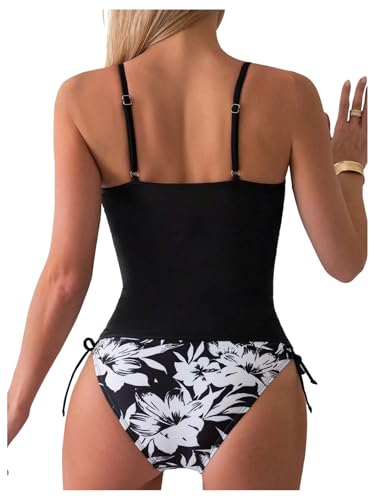 SweatyRocks Women's Tummy Control Tankini Floral Print Ruched Side 2 Piece Bathing Suits Beach2