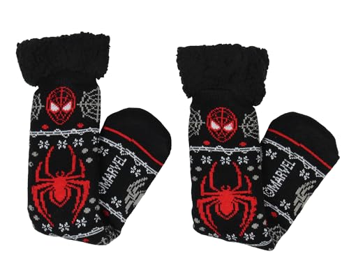 Hyp Marvel Comics Spider-Man Men's Ugly Christmas Sweater Knit Miles Morales Faux Shearling Lined Thick Fuzzy Slipper Socks2