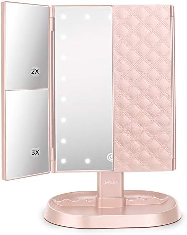 deweisn Trifold Lighted Vanity Makeup Mirror with 21 LED Lights,1x/2x/3x Magnification and Touch Screen Dimming,Two Power Supplies Makeup Mirror, Gift for Women