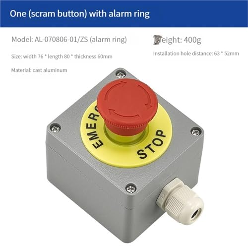 Interruptor de parada de emergencia de 22mm con caja de control resistente a impactos 10A 2