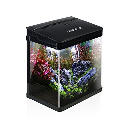 Nobleza - Acuario de Cristal con Cubierta y Luces LED. Sistema de Filtro de 7 litros. Color Negro
