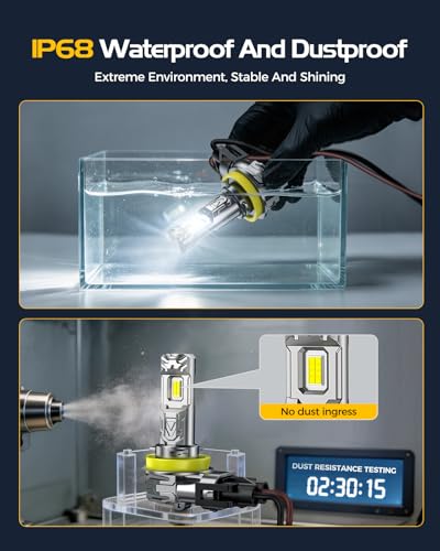 Image of H11 Light Bulbs, 8X Ultra Brightness H8 H9 H16 Lights, 6500K Cool White Bulbs, Real 1:1 Mini Size Plug and Play, IP68 Waterproof, Pack of 2