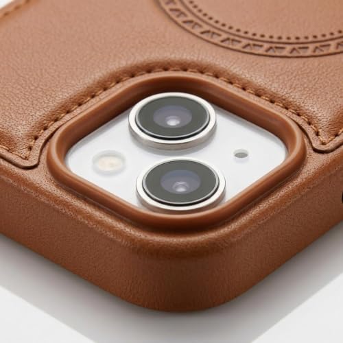 Image of amazon basics Premium PU Leather Case for iPhone 11, MagSafe Compatible Magnetic Ring, Sleek Protective Back Cover - [Tan]