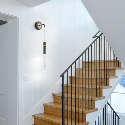 Image of Black Wall Sconces Set of Two Modern LED Wall Light Fixtures Black Gold Wall Lighting Crystal Bathroom Light Indoor Wall Lights for Bedroom Bedside Living Room Corridor