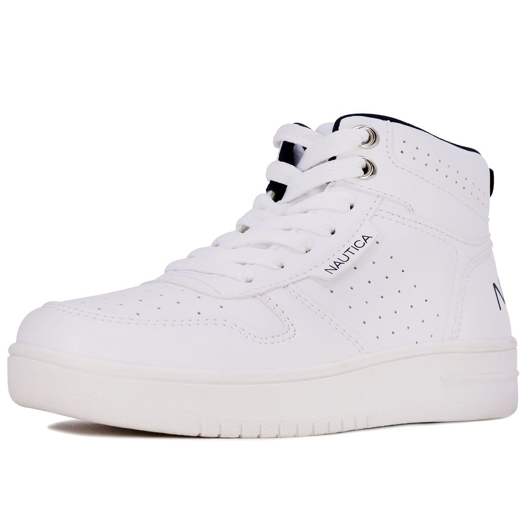Nautica Boys High-Top Sneakers Lace-Up Trainers Basketball Style Shoes-Oakford Youth-White Smooth Size-5