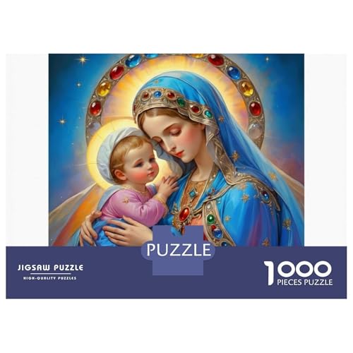 Puzzle de 1000 piezas de la Virgen María, ideal para relajarse en familia con arte religioso. 2