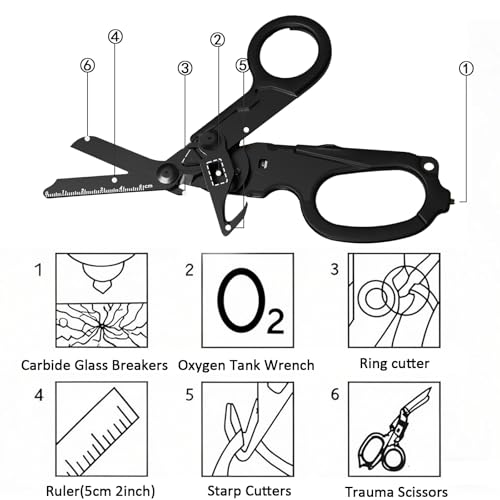 Trauma Shears Foldable with Compatible Holster, Multi Tool Emergency Response Trauma Shear for Nurses, Multi-function Outdoor EMT Tactical XShears, Trauma Scissors with Gift Box (Carbon Black) by Zhejibbang - Image 2