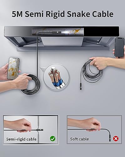 Cámara endoscópica impermeable IP67 con cable semirrígido de 5M para iPhone y Android 6
