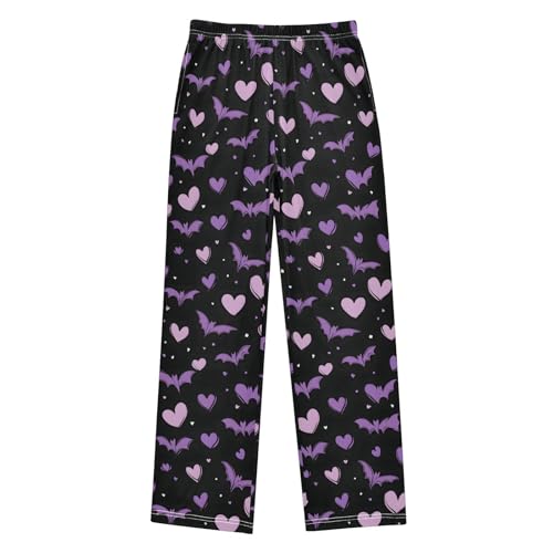 Halloween Pajama Pants Purple Hearts Bats Long Sleep Pants Lounge Bottoms