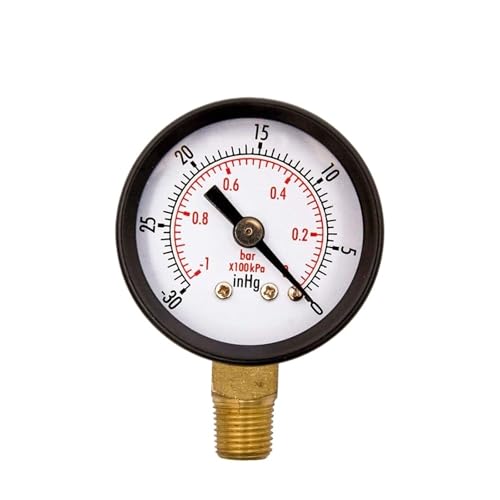 Manomètre à vide 1/4 NPT double cadran -30HG/0PS pour circuit de dépression