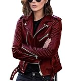 orandesigne giacca corta da donna in pelle pu giacca manica lunga zip moto giubbotto cappotti casual biker giacca jacket outwear rosso l