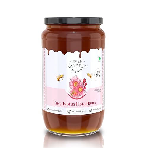 Image of Farm Naturelle Raw Eucalyptus Honey 1kg | Glass Bottle | 100% Pure Unprocessed & Natural Honey | Ayurvedic & Rich in Vitamins and Minerals | Helps Boost Immunity