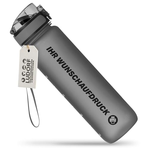 #teamludorf CAMPOS Trinkflasche 1L Anthrazit – BPA-frei & auslaufgehemmt – Sport Wasserflasche für Fitness, Schule & Büro – personalisierbar – Tritan Kunststoff mit Handschlaufe