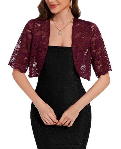 Image of MINTLIMIT Womens Floral Lace Bolero Half Sleeve Shrug Open Front Elegant Cropped Cardigan Shrugs for Evening Party Dresses