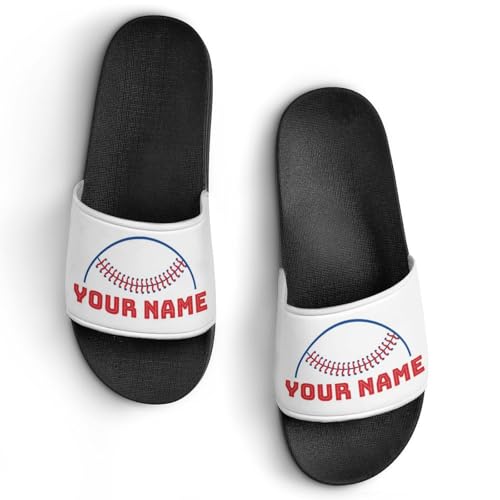 Custom Sports Slides Personalized Slippers - Baseball Sandals Quick Drying Softball Slippers Indoor Outdoor,Gifts for Men Youth Boy (Black,Style 42)