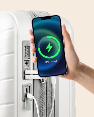 LUGGEX Carry On Luggage with USB Port, PP Lightweight Suitcase with Cosmetic Case, TSA Approved Luggage with Spinner Wheels (White, 14/20) - Image 4