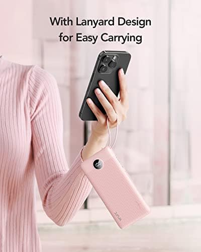 VRURC Portable Charger Power Bank, Built-in 4 Cables & 2 Ports,10000mAh Slim Battery Pack with LED Display, Travel Essential USB C Portable Phone Charger for All Cell Phones Devices-Pink(1 Pack) — view 6