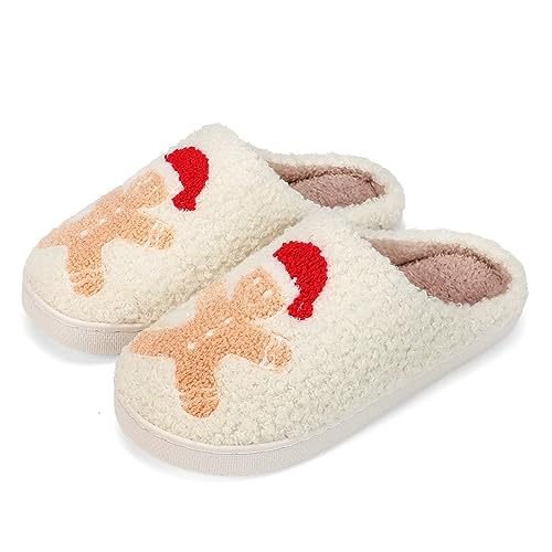 Fuzzy House Slippers for Women Smiley Face - Christmas Cozy Memory Foam Woman Slipper Indoor and Outdoor Winter Bedroom Shoes4