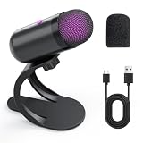 LIANGSTAR USB Computer Microphone, Podcast Mic Desktop with Mute Button for Recording Streaming, Color Change, Omnidirectional Condenser, Plug and Play with Stand for PC, Laptop, Mac, YouTube