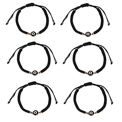 Pulsera de cuerda trenzada hecha a mano de la suerte, de The Woo's Mal de Ojo, ajustable, de cuerda roja Hamsa, joyería de amistad, para hombres, mujeres y niños Negro
