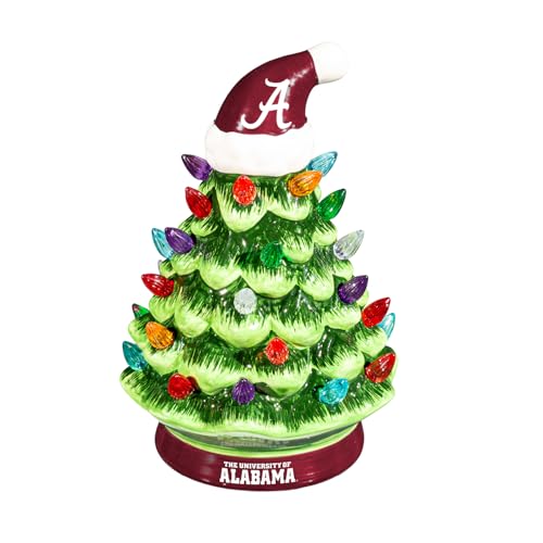 Team Sports America NCAA University of Alabama Ceramic Christmas Trees That Light Up | 8" LED Vintage Christmas Tree | Officially Licensed Team Logo | Christmas Tabletop Decorations for Home