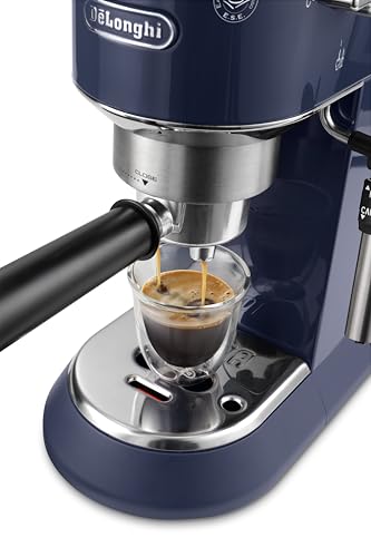 Image of De'Longhi Dedica Style - Perfetto Compact Manual Espresso Machine, Manual Milk Frother for Espresso and Cappuccino, Compatible with ESE Single Doses, Button Panel, Width 15 cm, Blue (EC685.BL)