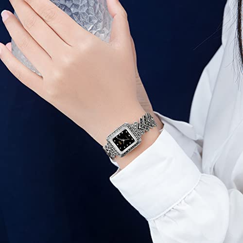 Jadeangel Sterling Silver Wristwatch 925 Silver Bracelet With Marcasite Luxury Vintage Jewelry (Black) #TOP3