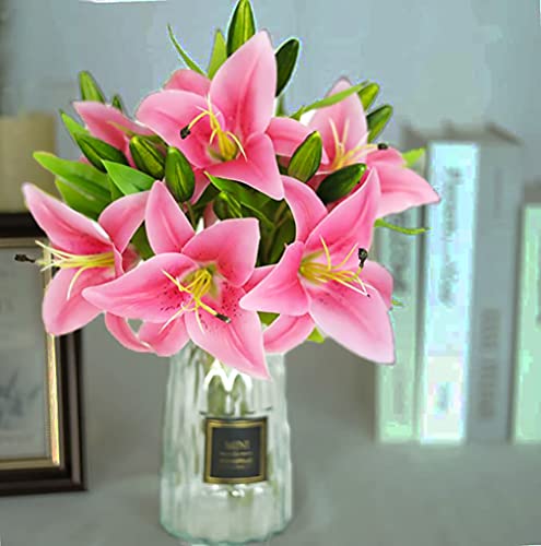 Lnhomy Artificial Tiger Lily Latex Real Touch Flower 1 Full Bloom Flowe Heads And 2 Buds Home Wedding Party Decor,Pack Of 6 (White) (Roasy) #TOP1