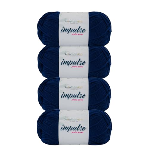 Image of WOAFashions Impulse Hand Knitting & Crochet Yarn, Premium Acrylic, 4 : Medium (Uniform Navy) (4x100gms / 14.1oz)