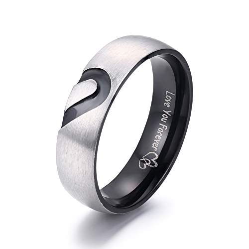 Lavumo Matching Promise Rings For Couples Love You Forever Wedding Bands Sets For Him And Her Half Heart Rings Stainless Steel 6Mm With Box Comfort Fit (Men 10 & Women 7) #TOP4